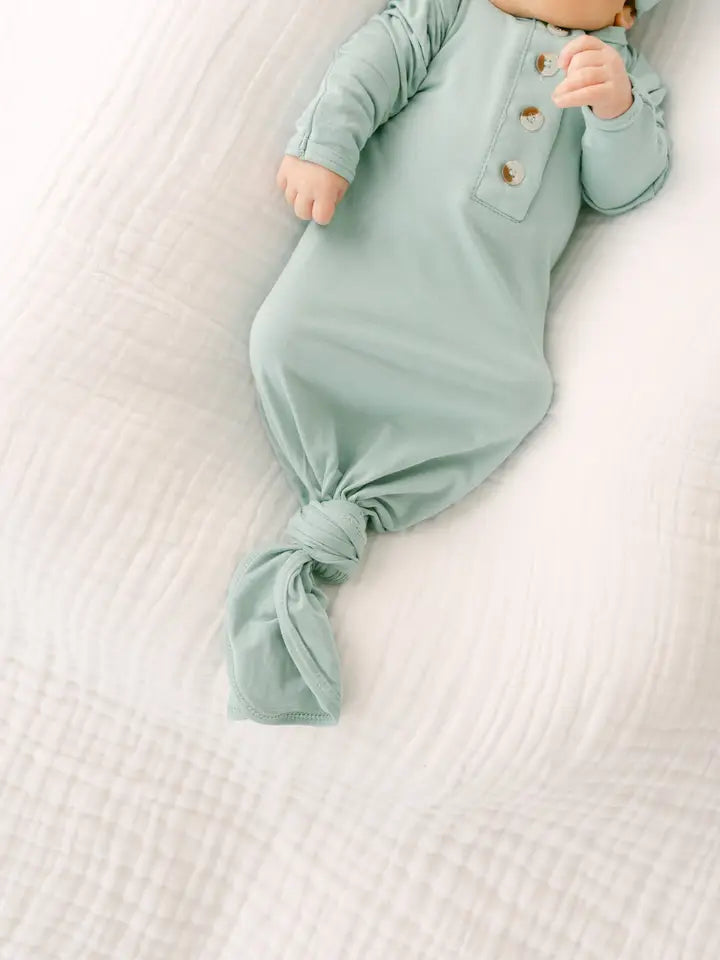Mint Newborn Knotted Gown and Hat Set
