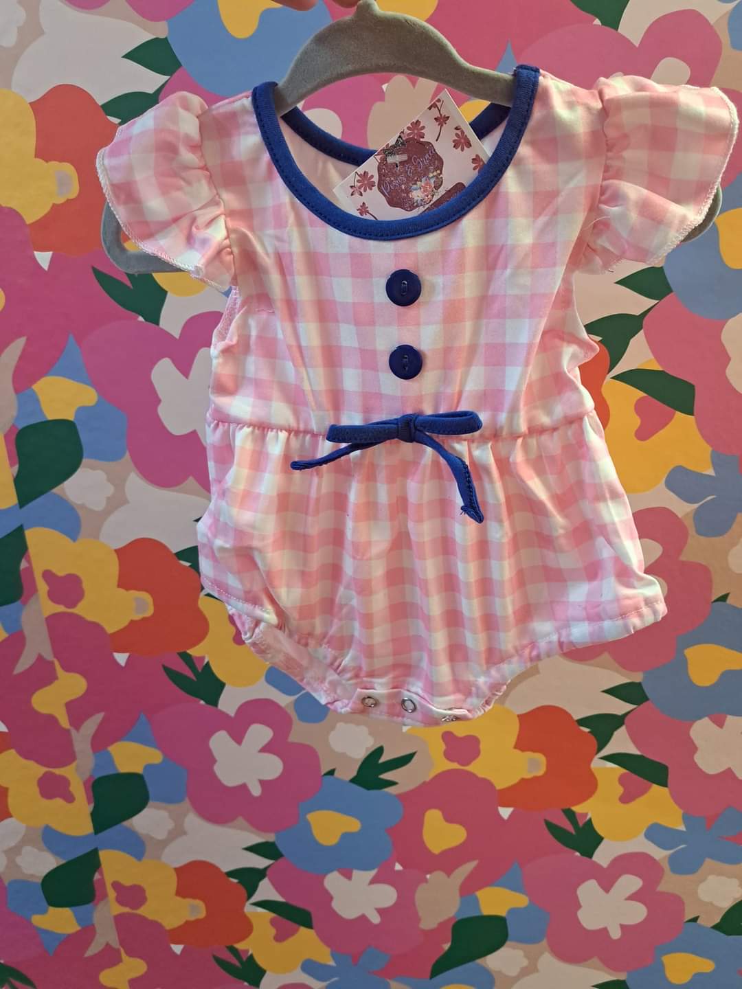 Pink gingham romper