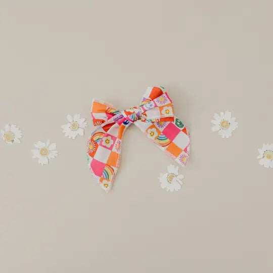 Rainbow Happy Summer Colorful Checkered Bow on Nylon