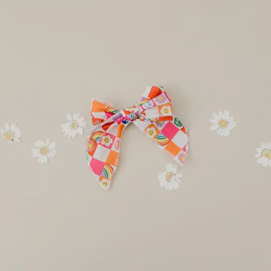 Rainbow Happy Summer Colorful Checkered Bow on Nylon
