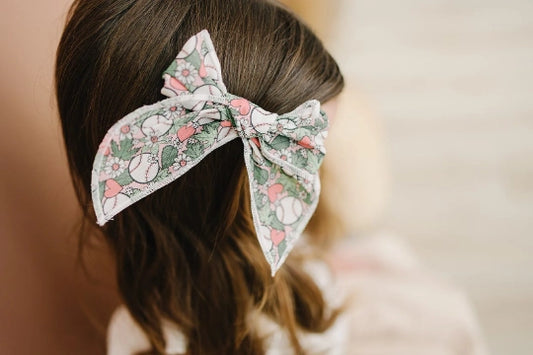 Floral Baseball Bow on clip