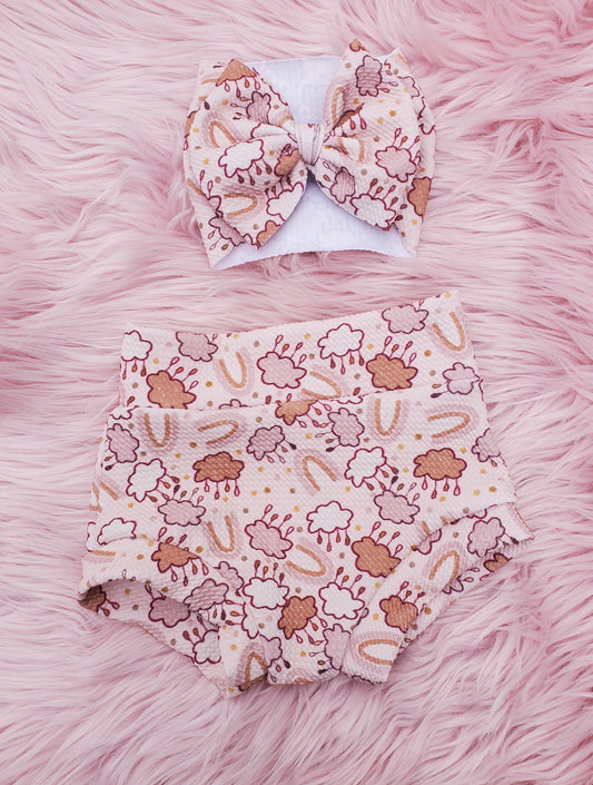 Raining Rainbows bummies + bow set